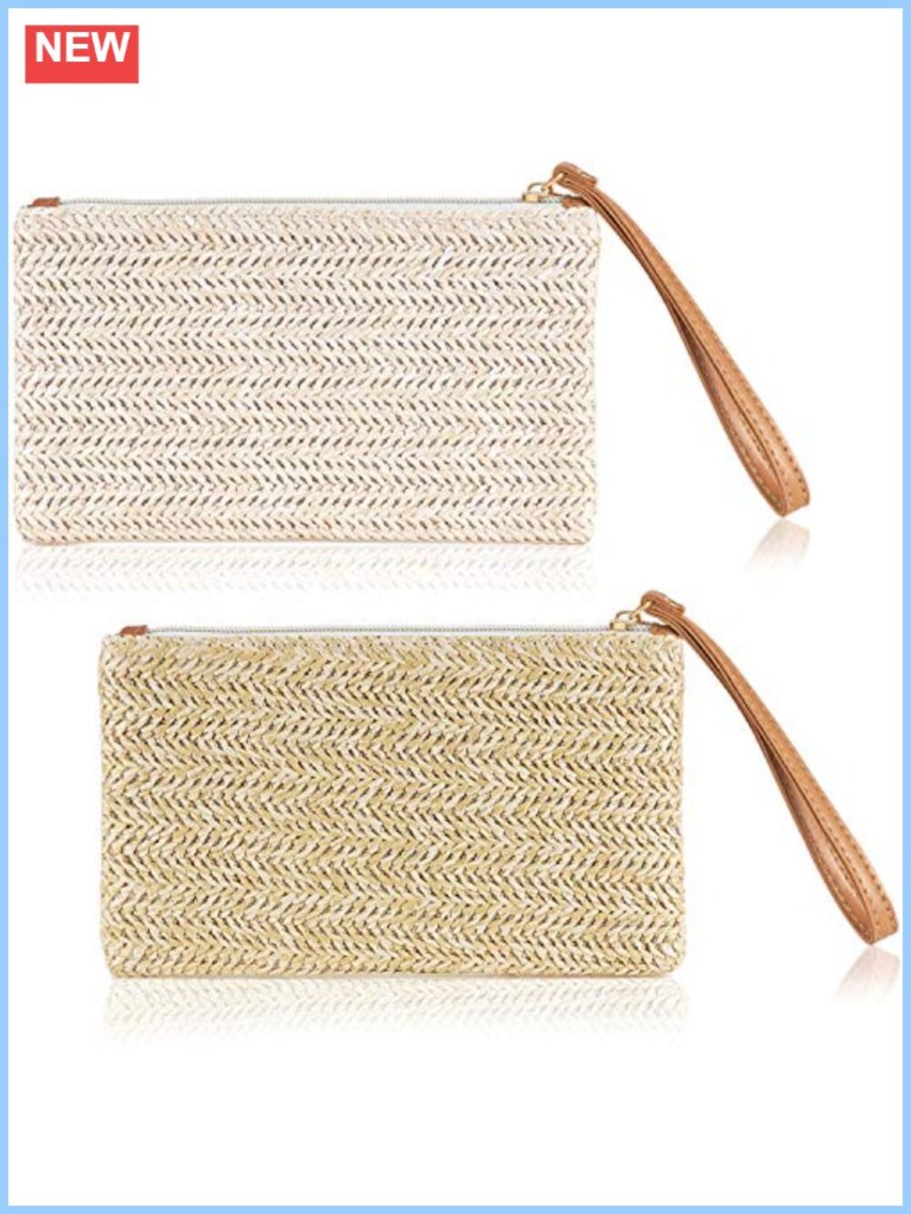 Straw Clutch Purses Set of 2 Wristlet Beach Bags for Women